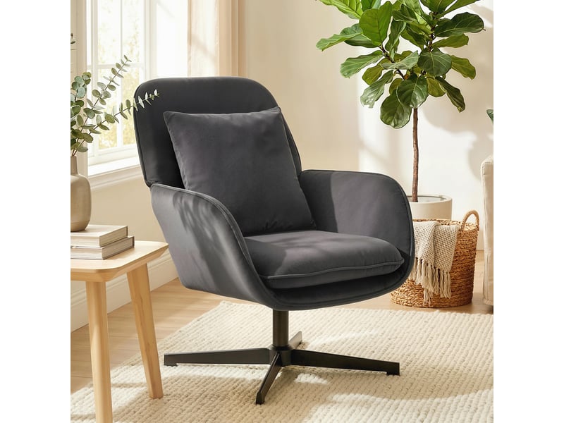  Fauteuil pivotant en velours et métal gris foncé 83,5x73x85 cm  - Conforama B