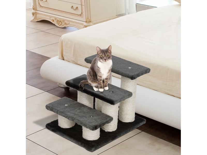  Escalier 3 marches 45x35x34 cm – gris foncé – revêtement en tissu peluche antidérapant  - Conforama B
