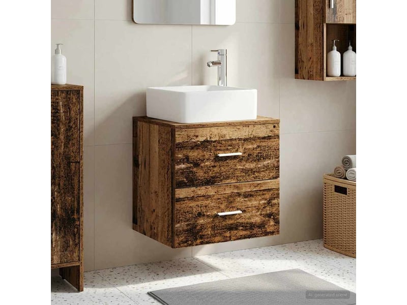 Vanité de lavabo mural, meuble de rangement bois ancien 49.5x41x63 cm shl8402 - Conforama B