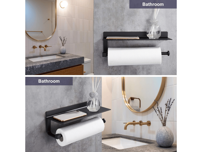  Porte-papier toilette, porte-serviettes en papier, accessoires de cuisine, aluminium mat, porte-papier de cuisine sans perforation, noir  - Conforama B