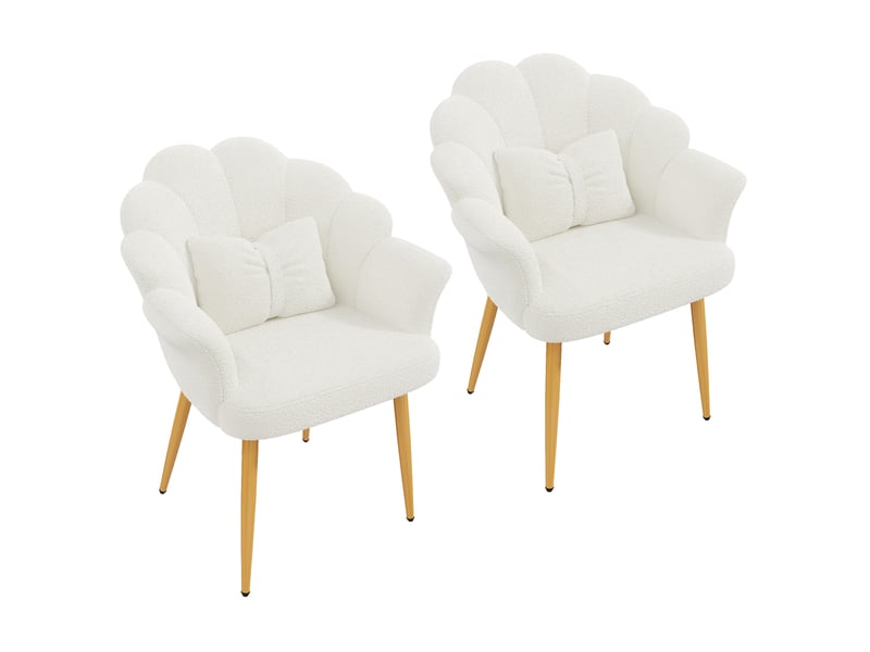  Lot de 2 fauteuils de salle à manger 64 cm 65,5 cm 85 cm blancs, tissu peluche et pieds métal doré  - Conforama A
