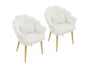 Lot de 2 fauteuils de salle à manger 64 cm 65,5 cm 85 cm blancs, tissu peluche et pieds métal doré