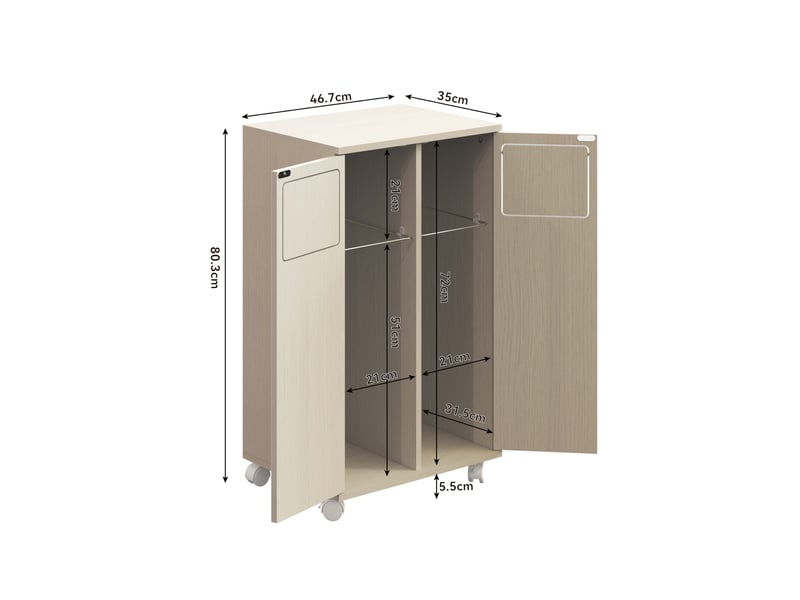  Meuble de tri des déchets 46,7x35x80 cm à roulettes mdf bois clair et blanc, confort optimal  - Conforama C