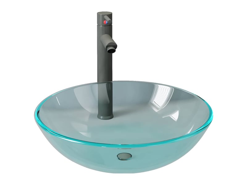  Lavabo de bain, vasque à poser avec robinet et drain à poussoir verre trempé cf65644  - Conforama A