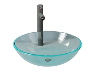 Lavabo de bain, vasque à poser avec robinet et drain à poussoir verre trempé cf65644
