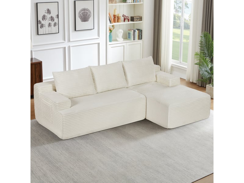  Canapé d'angle en velours côtelé 3 places, sans montage, modulaire, assise profonde, confort moelleux, design nuage  - Conforama E