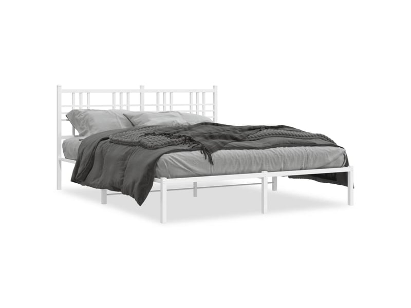  Lit adulte, lit double, cadre de lit métal sans matelas et tête de lit blanc 150x200cm cf9875  - Conforama A