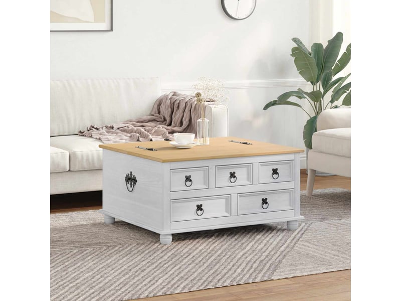  Boîte de rangement avec tiroir blanc 90x78x45 cm pin massif  - Conforama B