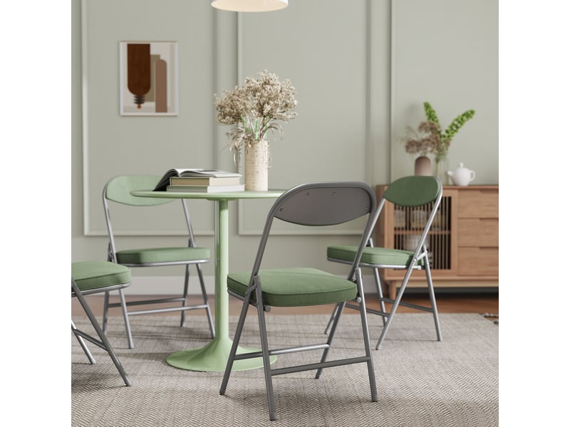  Lot de 4 chaises pliantes acier velours côtelé vert  - Conforama E