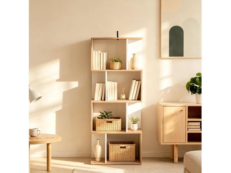  Bibliothèque en s avec 4 étagères, rangement ouvert bicolore bois naturel et blanc  - Conforama D