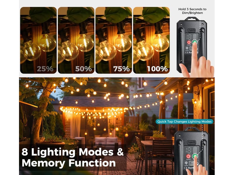  Guirlande lumineuse solaire extérieure 15 m, 25 ampoules g40 led, 8 modes, étanche, décoration de jardin et terrasse  - Conforama C