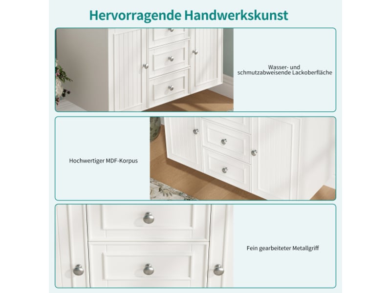 Meuble salle de bains suspendu 78,5 cm blanc avec vasque intégrée, 3 tiroirs et grand espace de rangement, style moderne - Conforama R