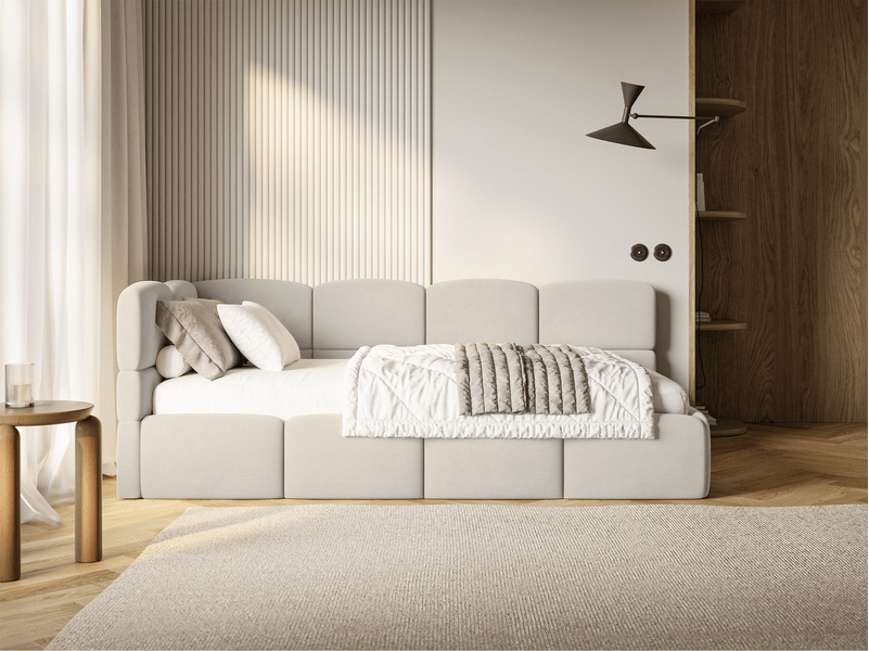 Selsey cloudy – lit ado 90x200, tête de lit à gauche, velours beige clair CLOUDY - Conforama B