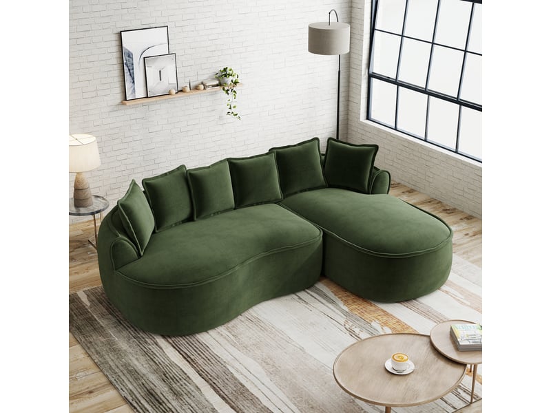  Canapé d'angle modulable avec assise profonde, soutien ergonomique et coussins, en chenille vert  - Conforama D