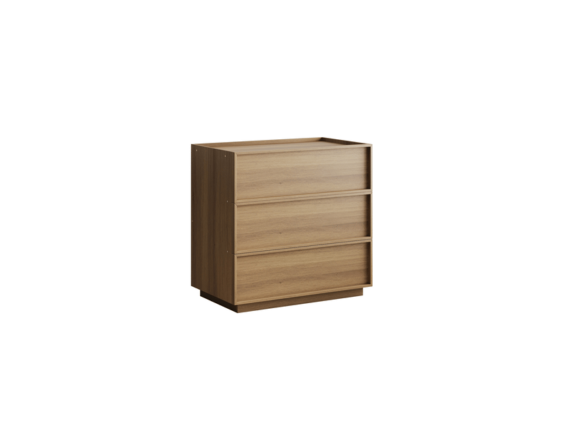  Commode 3 tiroirs avec rails métalliques, rangement en mdf et panneaux de particules, décor chêne  - Conforama A
