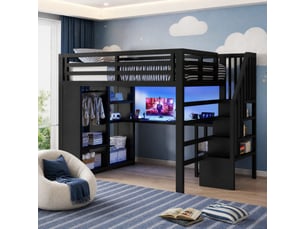 Lit mezzanine 140x200 cm OKWISH   coloris noir