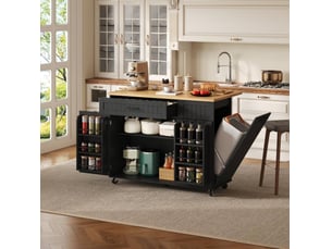 Desserte de cuisine 130 x 70 x 93 cm noir en mdf, plateau rabattable et rangement mobile à roulettes