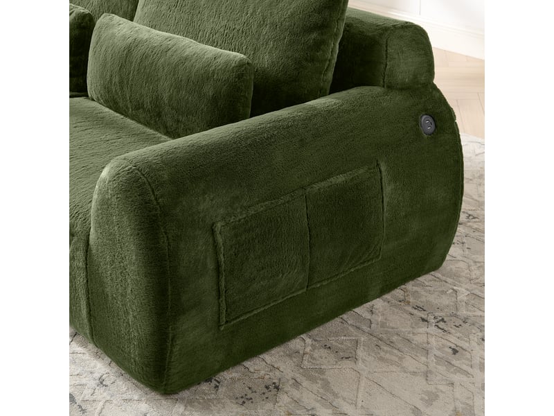 Canapé 2 places en fausse fourrure verte avec ports usb, poche latérale - cosy, moderne et compact - Conforama E