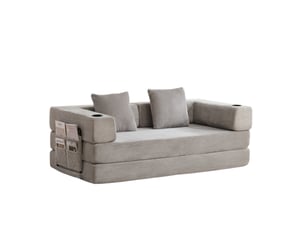 Canapé de sol convertible pliable en velours côtelé, porte-gobelets, poche latérale, sans montage, gris clair
