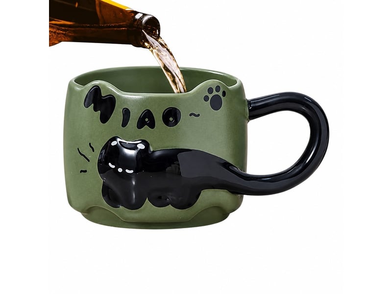  Mug en céramique, motif chat, vert, 380 ml  - Conforama A