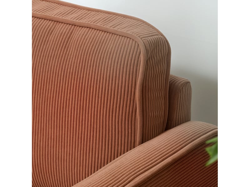  Canapé 2 places compact avec rangement 117 x 63 x 79 cm, revêtement effet velours côtelé, pieds en bois, orange  - Conforama E