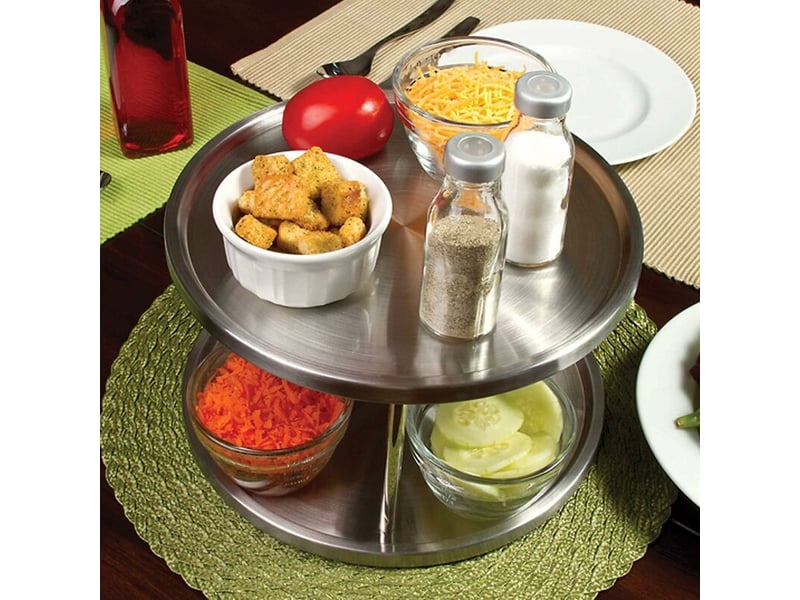  (26.7x14.9cm, argent) porte-épices rotatif multifonctionnel pour le rangement en cuisine, porte-épices rotatif en acier inoxydable  - Conforama E