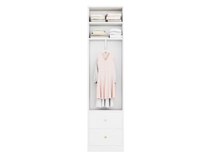 Armoire étroite 50 x 30 x 200 cm, 1 tringle à vêtements, 2 tiroirs, 1 compartiment de rangement, blanc