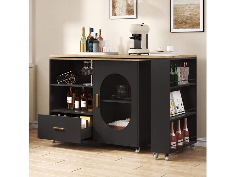  Desserte de cuisine avec plateau pivotant, 1 tiroir, 1 porte, étagère réglable, naturel et noir, 120 × 60 × 90 cm  - Conforama B