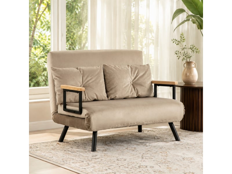  Canapé convertible 2 places marron clair, aspect velours, dossier réglable, 102 x 73 x 81 cm  - Conforama B