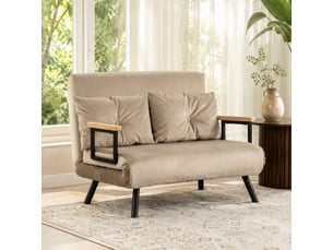 Canapé convertible 2 places marron clair, aspect velours, dossier réglable, 102 x 73 x 81 cm