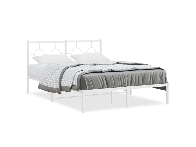  Lit double- lit adulte -  cadre de lit métal sans matelas et tête de lit blanc 135x190 cm  - Conforama A