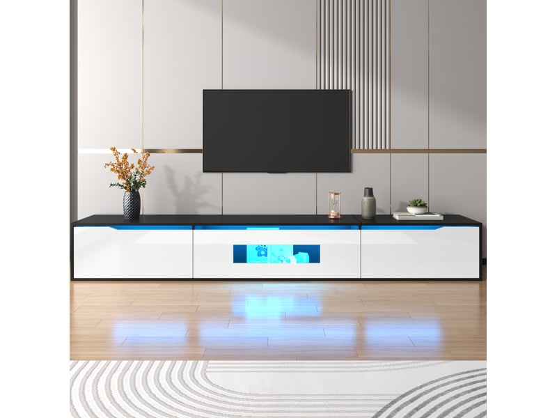 Meuble tv modenvie 180 x 35 x 30 cm noir et blanc led usb à poser ou mural - Conforama B