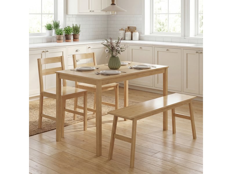  Ensemble de salle à manger en bambou, table à manger avec 2 chaises et banc pour 4 personnes, bois naturel  - Conforama C