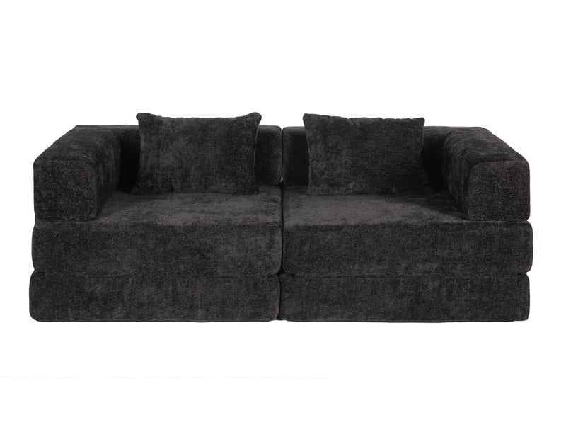  Canapé convertible modulable pliable 2 places avec couchage au sol sans montage pour salon, en chenille noire  - Conforama A