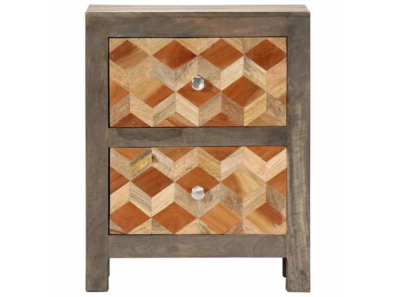  Table de chevet - cabinet de chevet - table de nuit gris 40x30x50 cm bois de manguier massif  - Conforama A
