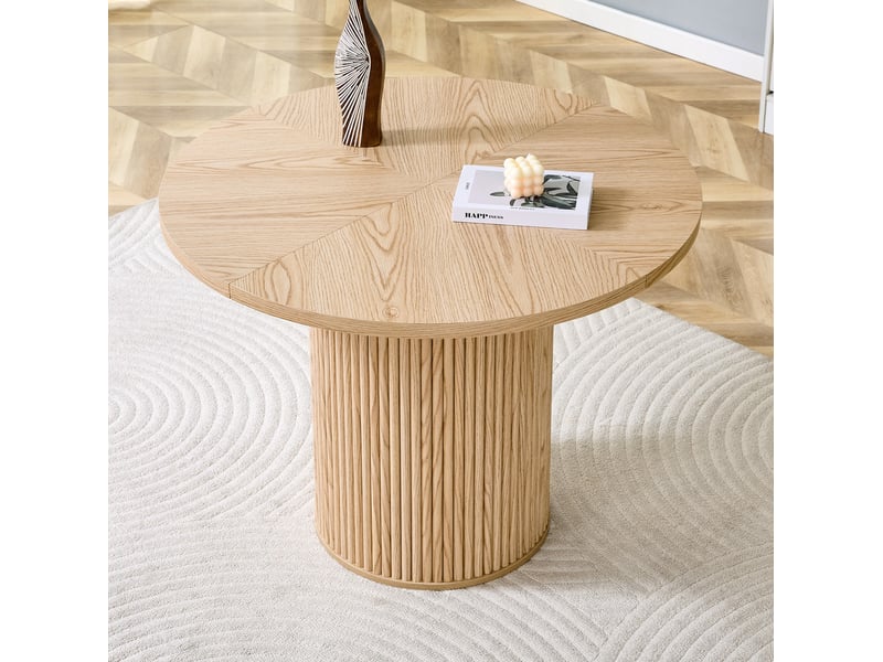 Table ronde, 100 cm, table repas table à manger, pratique, plateau mdf et bois, piètement métal, coloris bois naturel - Conforama B