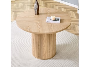 Table ronde, 100 cm, table repas table à manger, pratique, plateau mdf et bois, piètement métal, coloris bois naturel