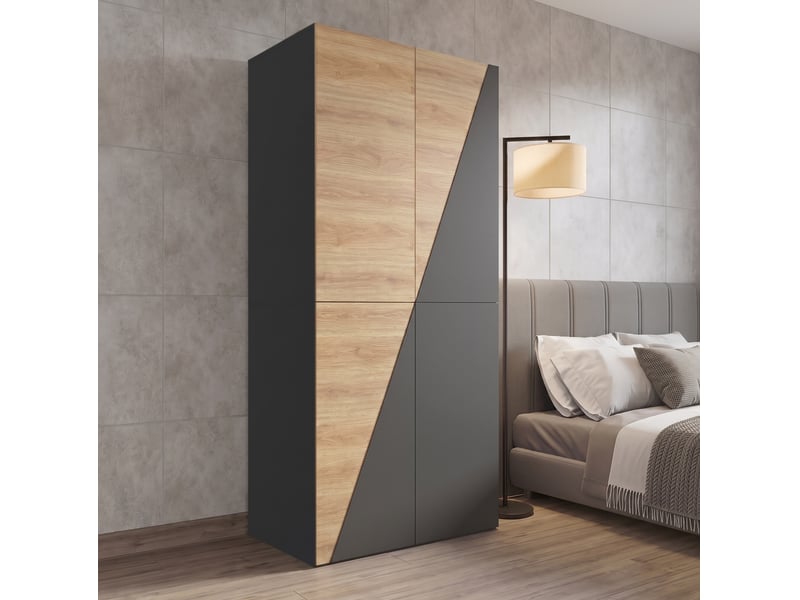  Armoire 2 portes avec penderie et tiroirs 90 x 50 x 200 cm homvra  - Conforama B