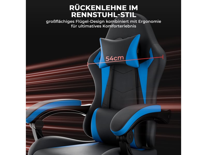  Chaise de bureau gaming ergonomique inclinable 135° avec repose-pieds - lpospi - pvc noir et bleu  - Conforama C