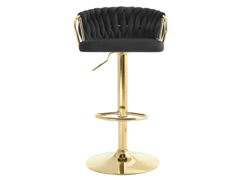  Chaise de bar pivotante et réglable avec dossier, accoudoirs et repose-pieds en velours noir  - Conforama A
