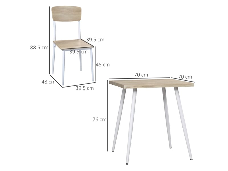  Ensemble table et chaises 3 pièces 70x70x76 cm 1 table + 2 chaises mdf + métal naturel et blanc  - Conforama D
