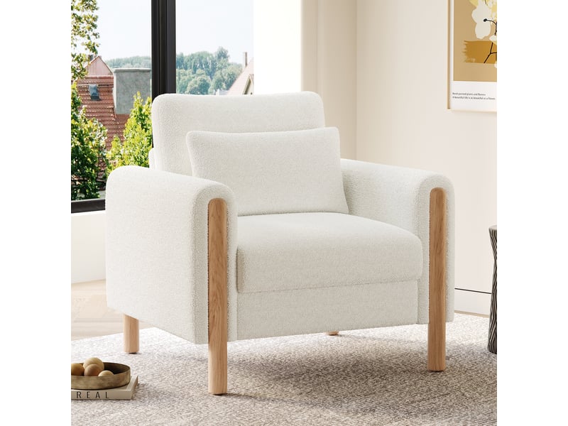  Canapé 1 place en teddy blanc avec coussin épais et accoudoirs, 87x83x88,5 cm, charge 150 kg  - Conforama B