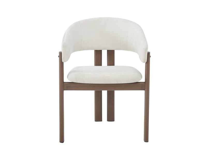  Lot de 4 chaises de salle à manger 61,5x52,5x83 cm avec accoudoirs, structure métallique, habillage en lin, teinte noyer+beige, style simple  - Conforama A