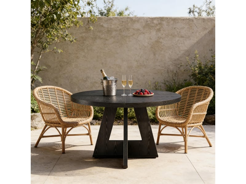 Table à manger ronde,120x120x75 cm,style campagne,bois d’ingénierie,noire - Conforama D