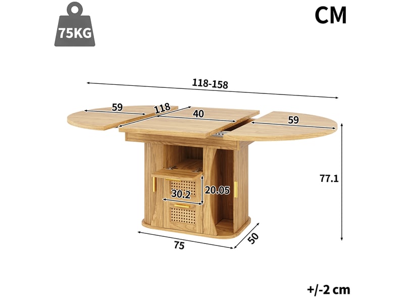 Table de salle à manger extensible,118-158x118x77.1 cm,mdf,coloris bois naturel - Conforama C