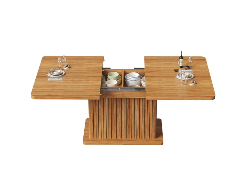  Table extensible 120 à 160 x 80 cm marron foncé aspect bois, mdf métal, rangement dissimulé à étagères  - Conforama A
