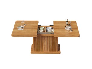 Table extensible 120 à 160 x 80 cm marron foncé aspect bois, mdf métal, rangement dissimulé à étagères