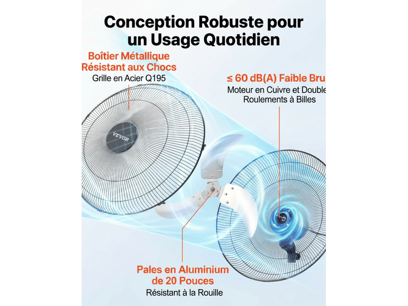  Ventilateur mural industriel 500mm, oscillant à 3 vitesses, pour atelier et garage, noir  - Conforama E