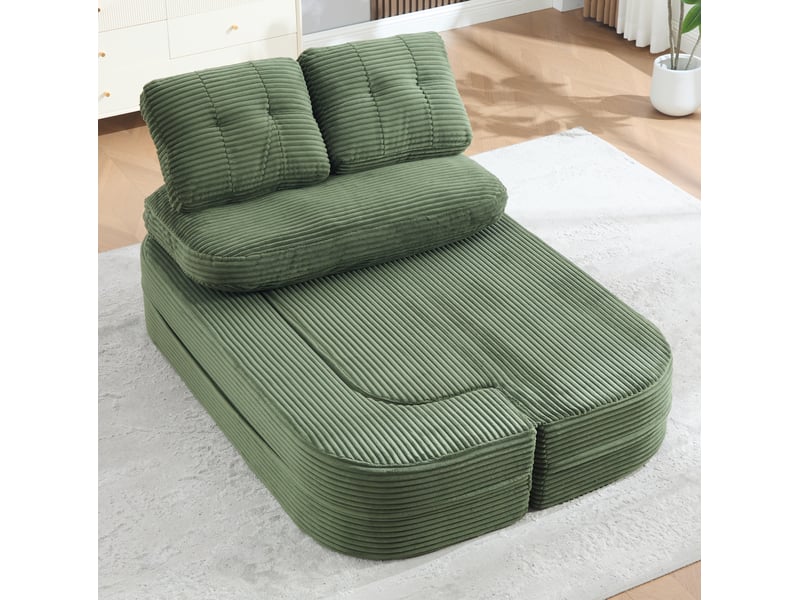  Chauffeuse convertible modenvie 2 places en velours côtelé vert émeraude 165 x 97 x 61 cm avec porte-gobelets  - Conforama D