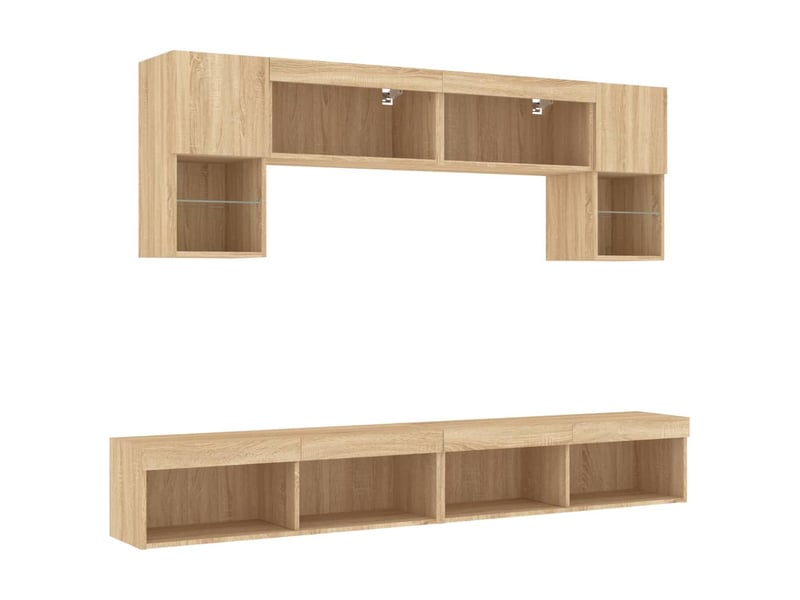 Meuble tv - unités murales tv avec led 6 pcs chêne sonoma bois d'ingénierie - Conforama C